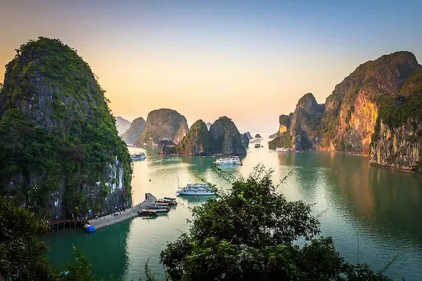 Panoramic view of Ha Long Bay - sunset - world heritage site